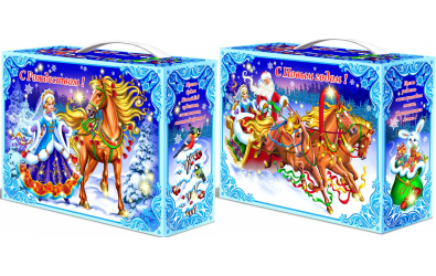 Картонная упаковка<br>"ТРОЙКА НОВОГОДНЯЯ 1000 грамм"